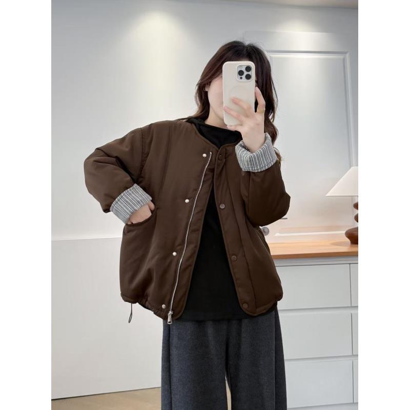 胖晴大码冬季拼接加厚款保暖拼色长袖棉衣棉服韩版上衣冬季棉袄