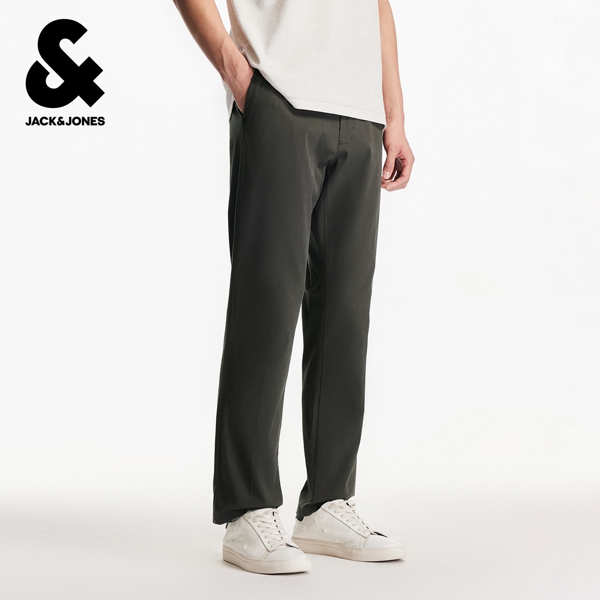 杰克琼斯男装秋季新款常规版型日常舒适废土风字母刺绣休闲裤