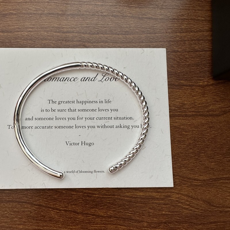 925银手镯 韩版时尚简约基础款光面麻花不对称手镯INS风百搭手环