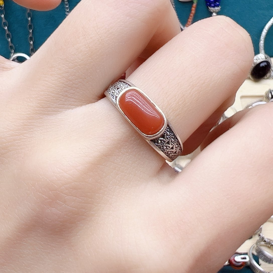 玛瑙/玉髓戒指银S925镶嵌