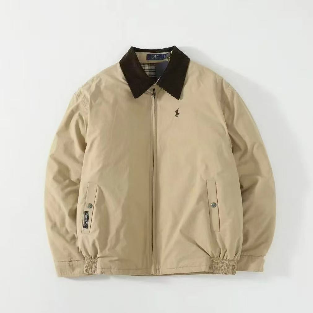 【灯芯绒领】秋冬新款加厚保暖拼接刺绣撞色复古男外套2557