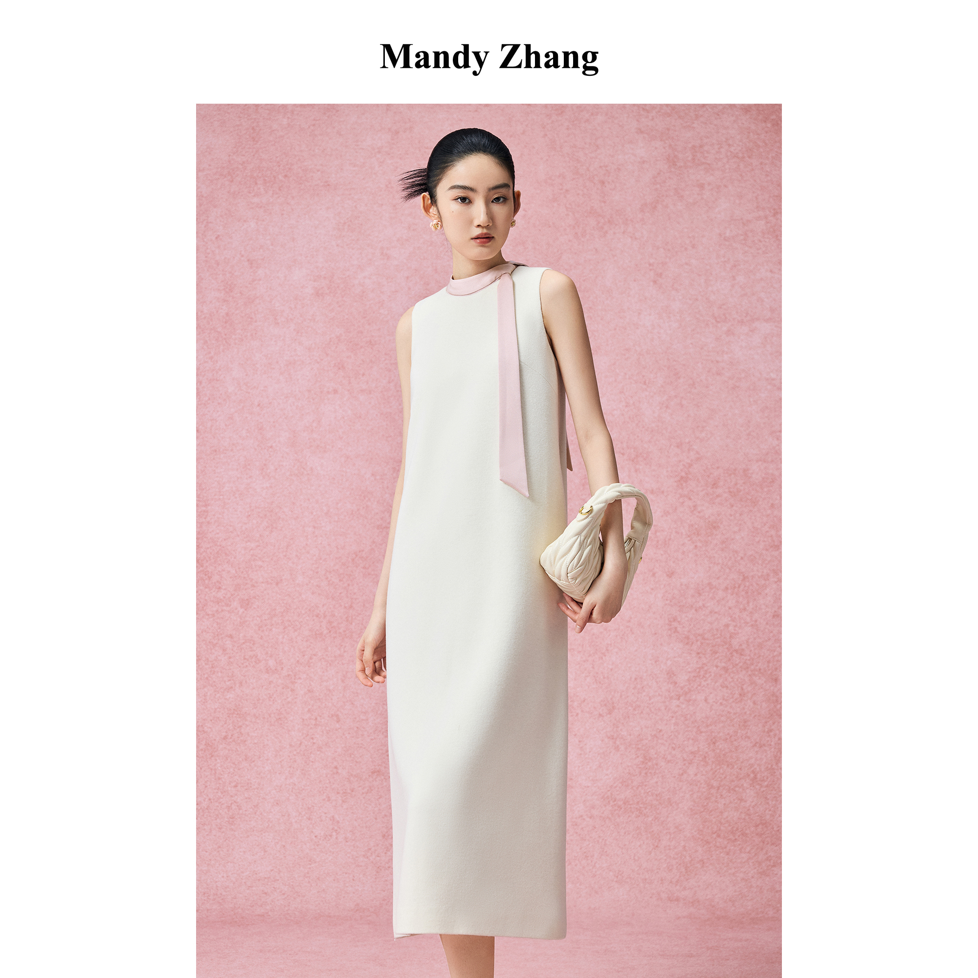 【初依专属】MandyZhang白色系带领呢背心连衣裙女秋冬无袖裙子