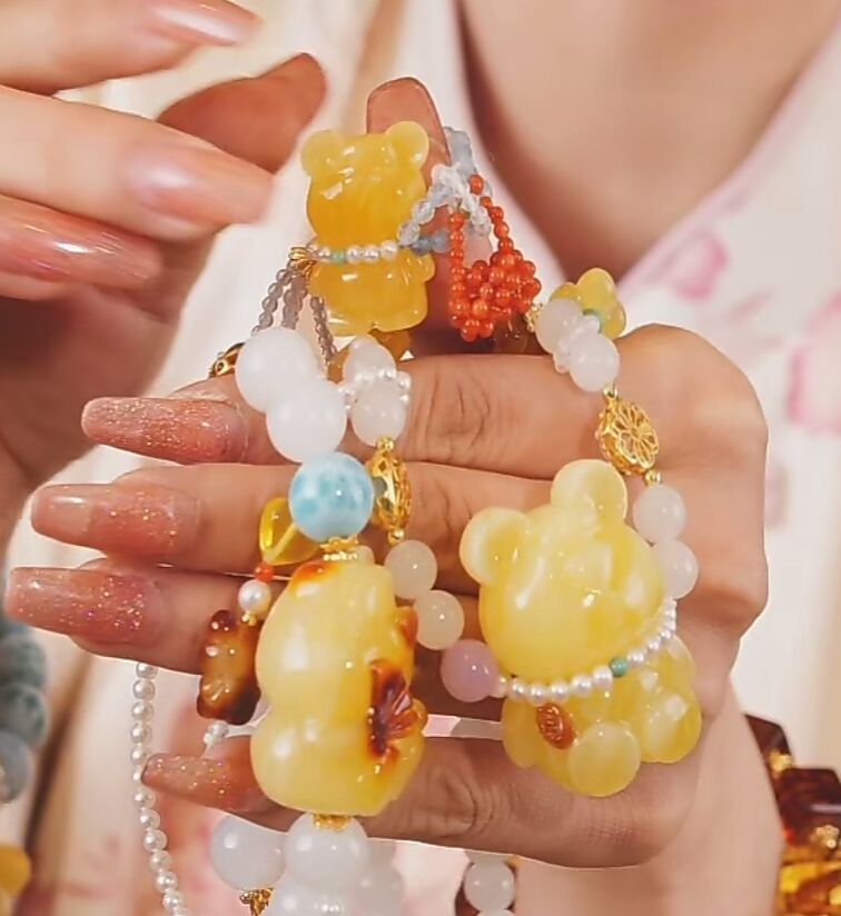 【宇涵珠宝】蜜蜡大熊DIY项链+手链+戒指套装-多样性发