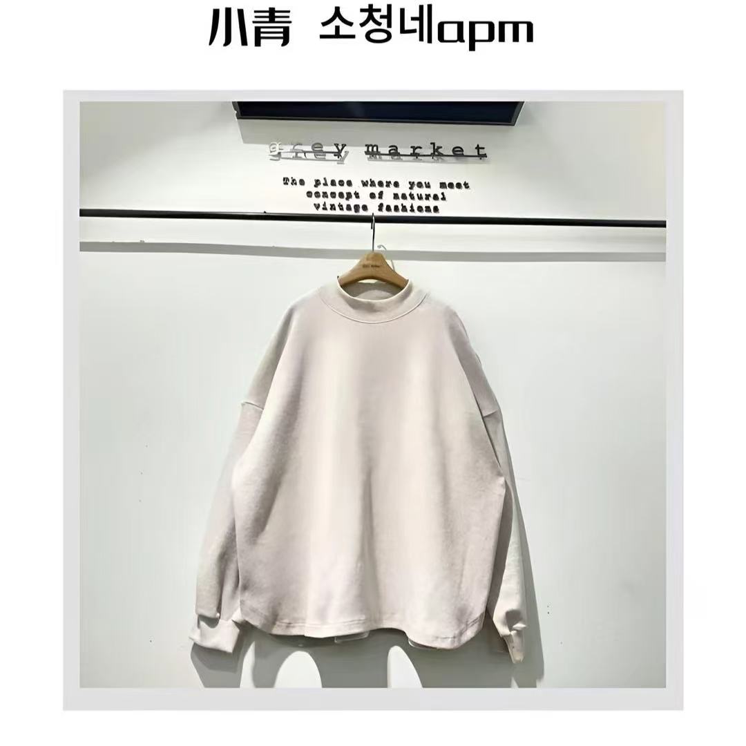 韩国东大门 蝴蝶结/高领绒绒纯色磨毛T恤