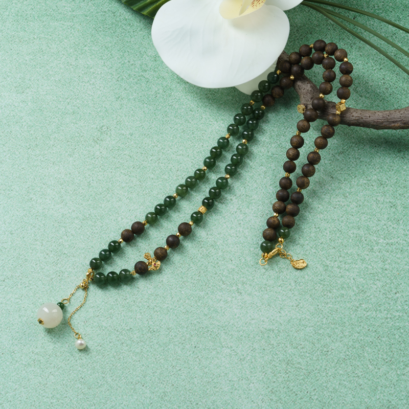 沉香【愈见山】0.6奇楠沉香碧玉项链