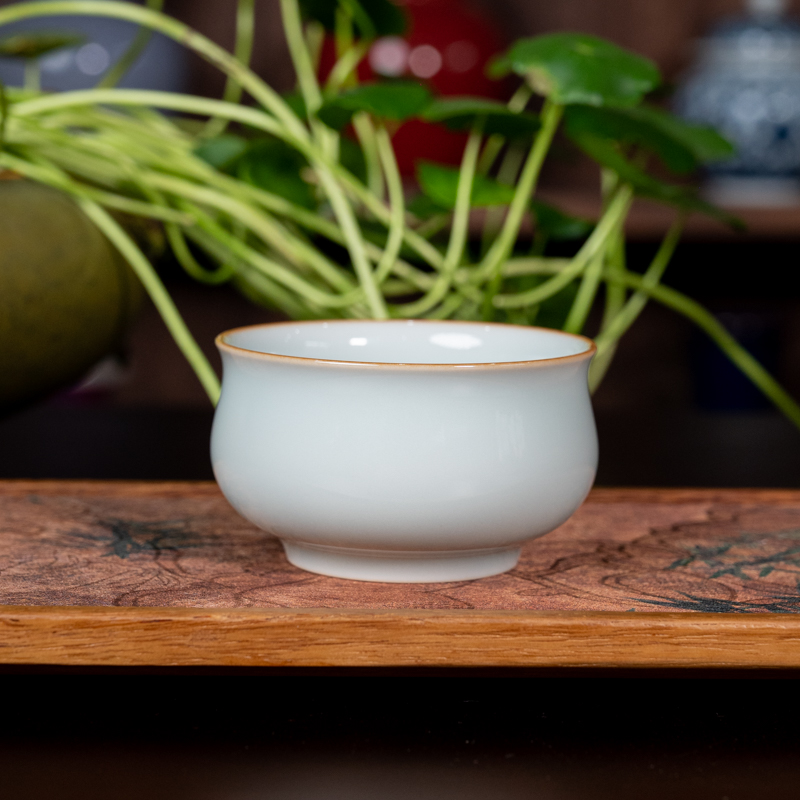 【双板桥柴窑制】颜色釉冰川白如是杯中式景德镇手工手绘复古茶具