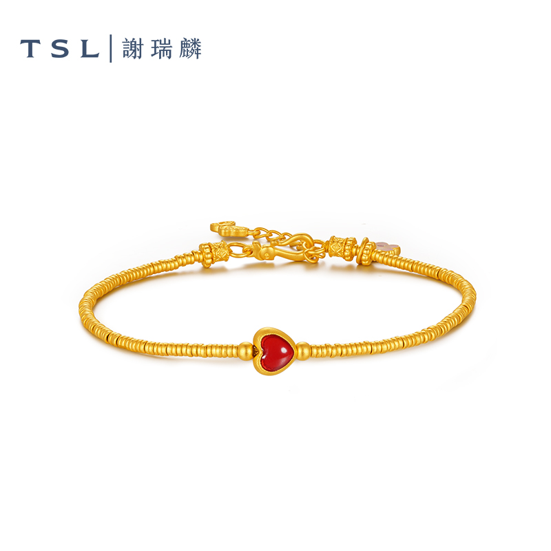TSL/谢瑞麟计价足金999红心碎碎金珐琅黄金手链2025新款小花手链