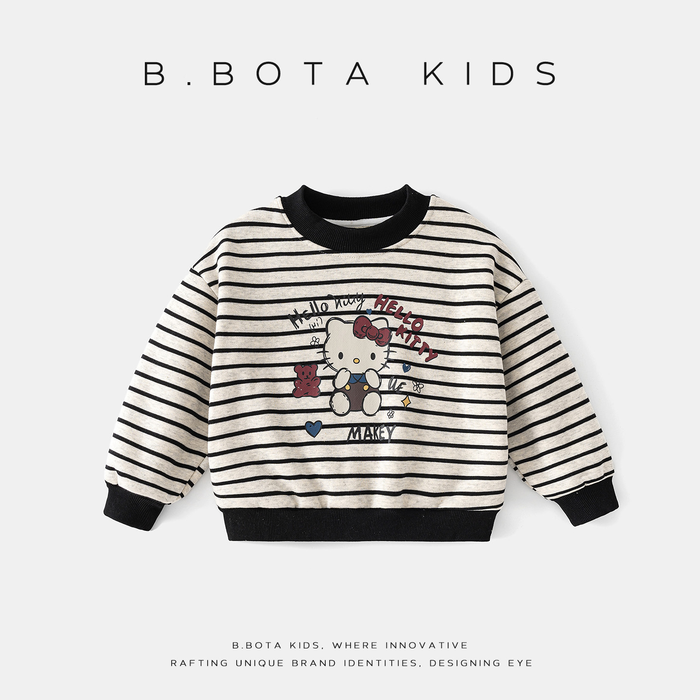 〖姐姐家〗2025冬款儿童休闲kt猫咪加薄绒条纹卫衣lm7952 bt5309