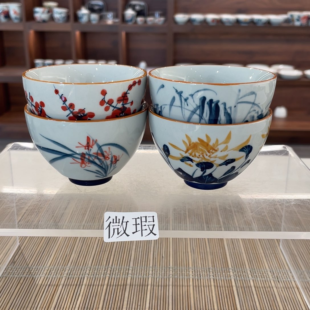 釉下手绘茶具微瑕