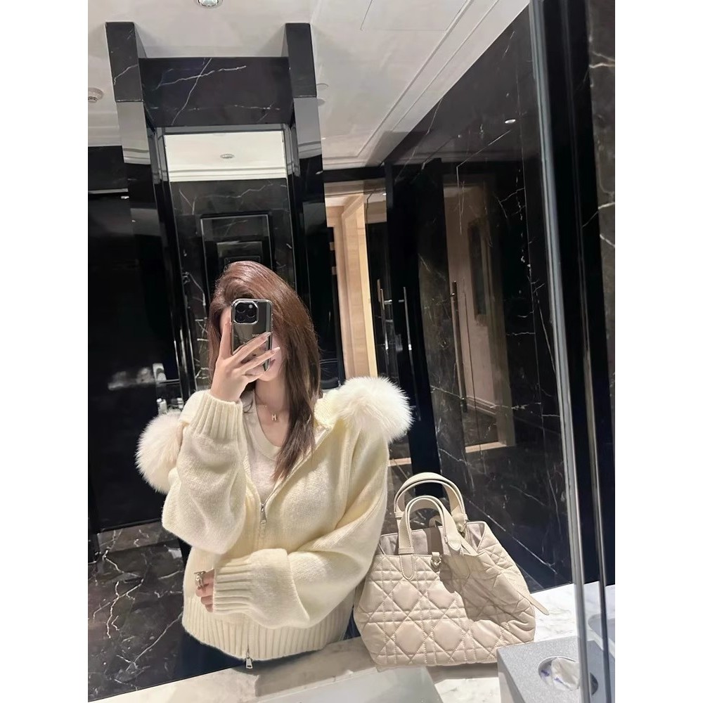 美式复古毛领连帽毛衣外套女款秋冬韩系慵懒风气质小个子针织开衫