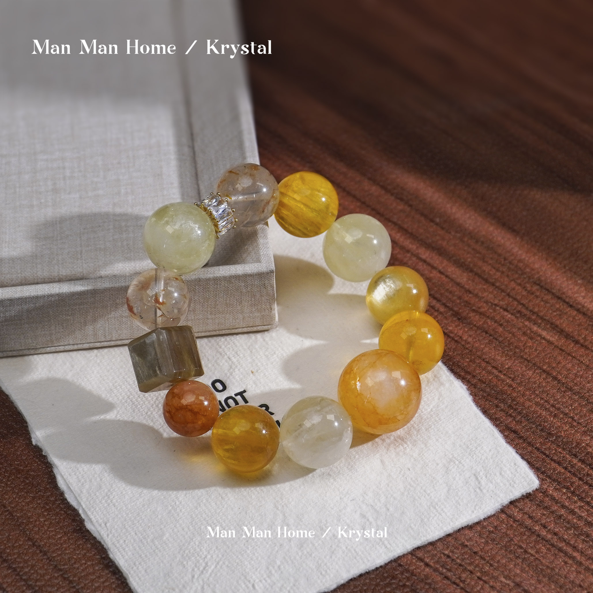 MMJ689【风生水起】暖暖家金锂云母方糖黄萤石黄胶花水晶手链多样性