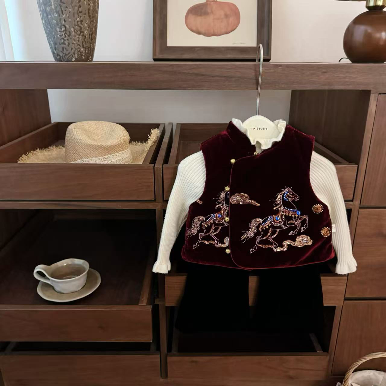 【马上有钱】男女童新中式国风加厚丝绒汉服马甲