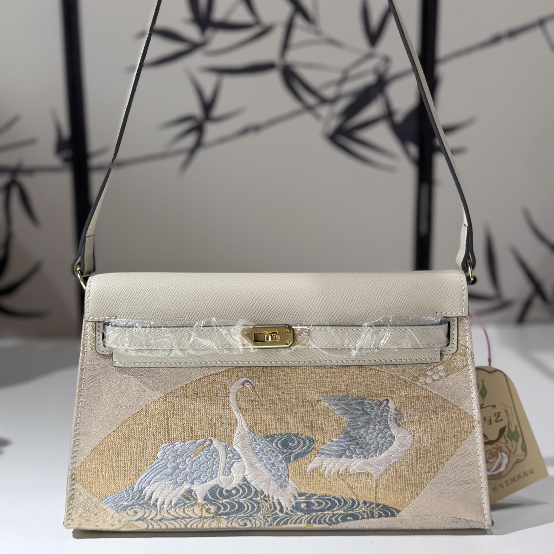 【腋下凯莉包】真丝唐锦+手掌纹牛皮凯莉包单肩包斜挎包 配两根肩带