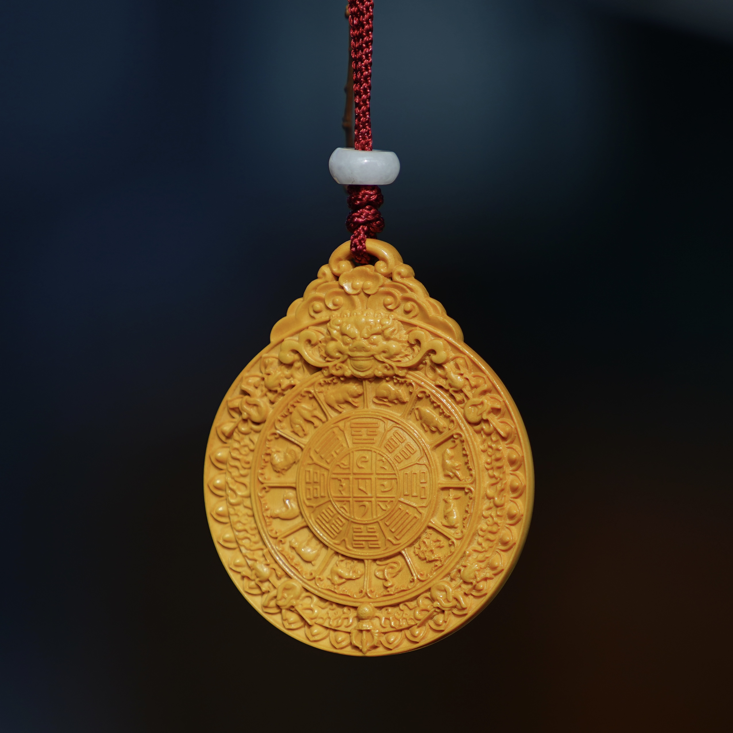 蓉艺黄杨木双面精工雕刻九宫牌挂件把玩件