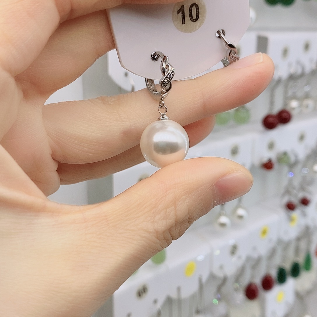 925银14毫米白貝珠