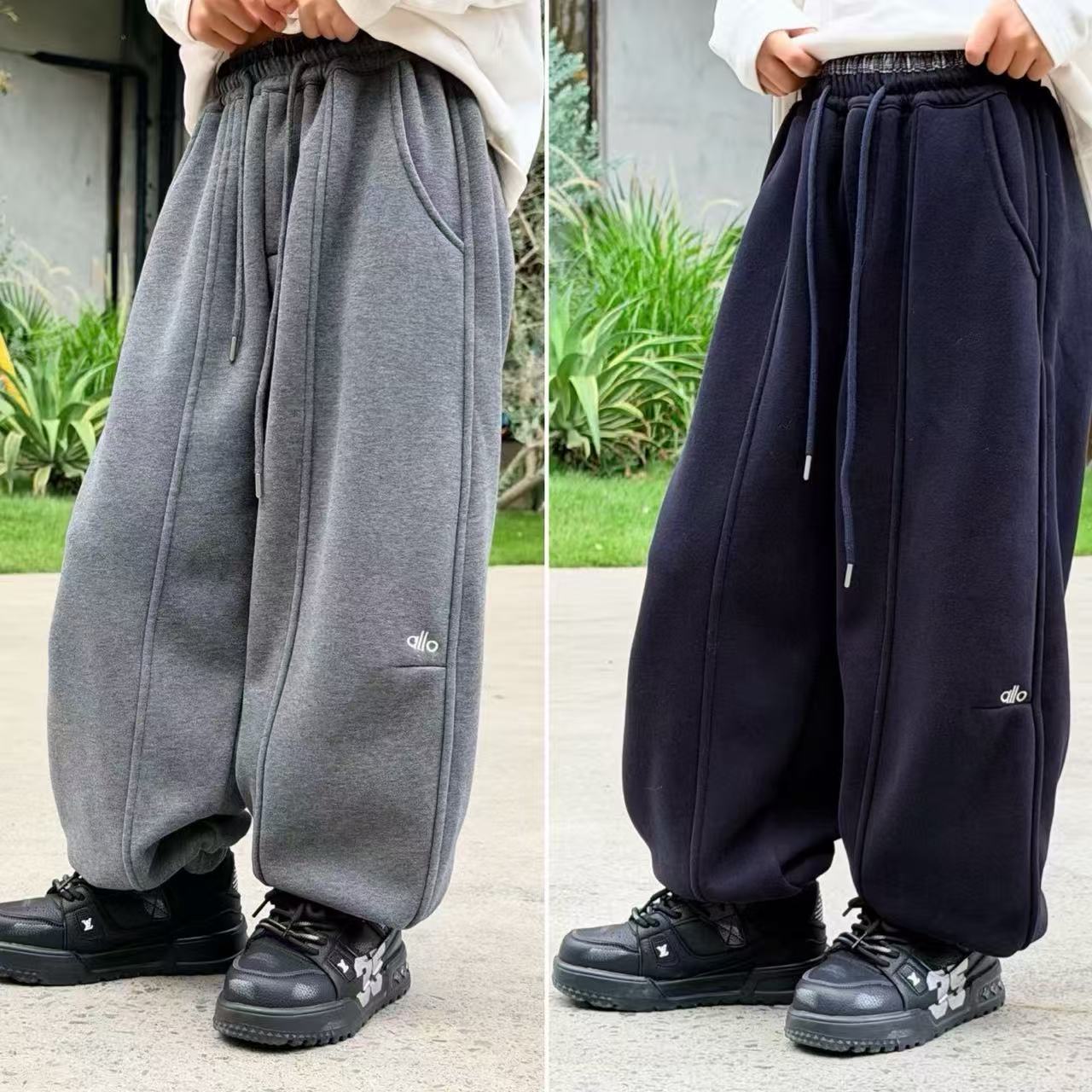 嘟妈童装 冬季青少年加厚休闲裤2025冬装男孩加绒卫裤5025