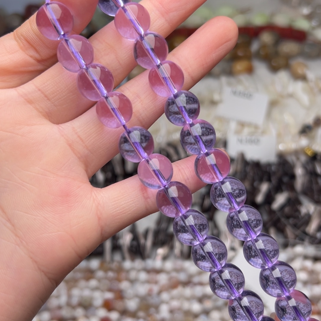 玛瑙/玉髓合金珠宝半成品N454。12mm紫水晶圆珠一条