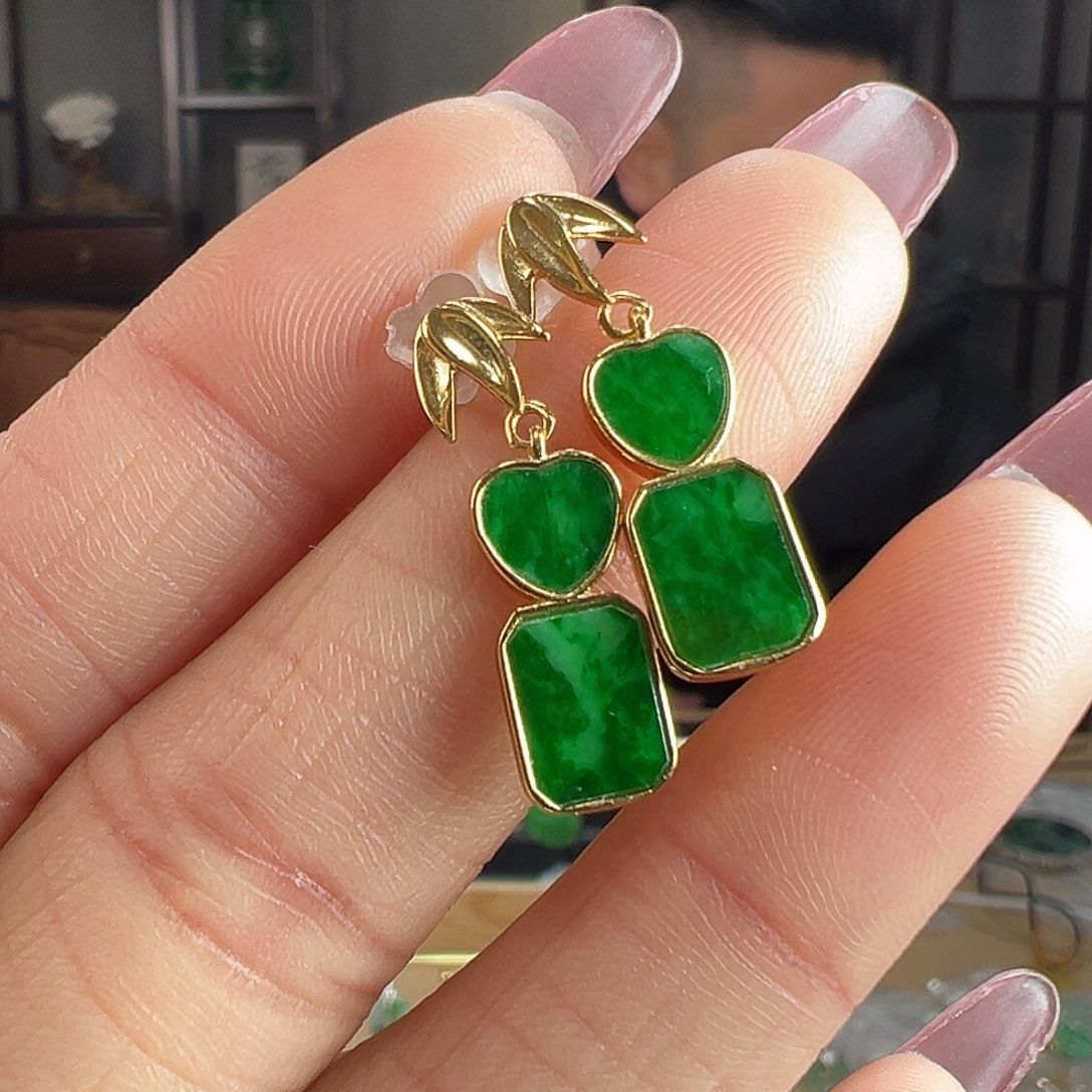 翡翠银S925镶嵌耳饰耳环