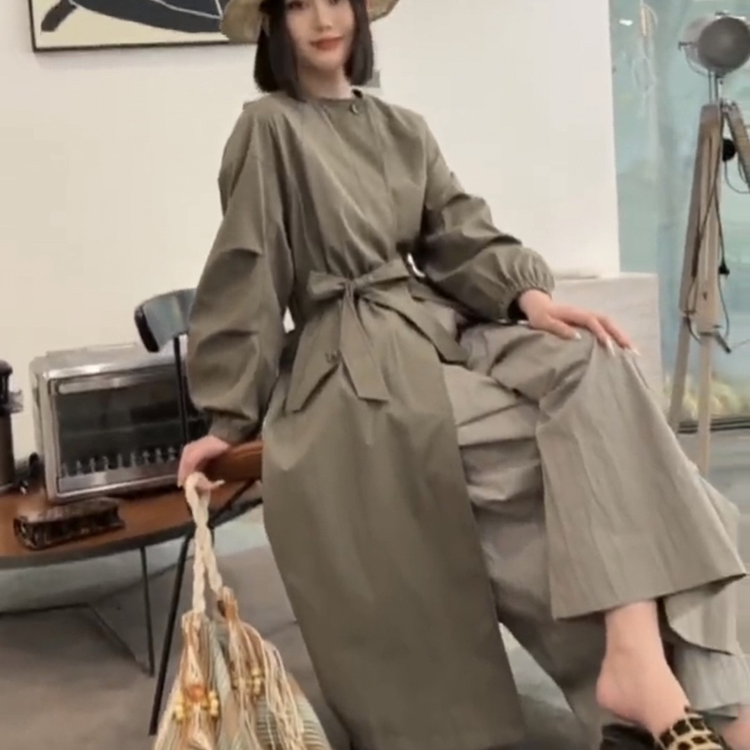 春秋慵懒风宽松高级垂感休闲长款风衣外套韩版显瘦