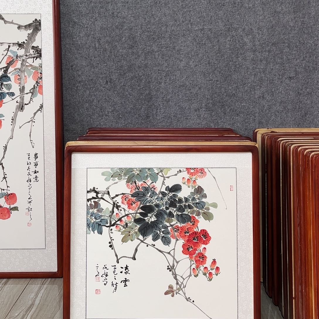 国画书画作品带框63×63