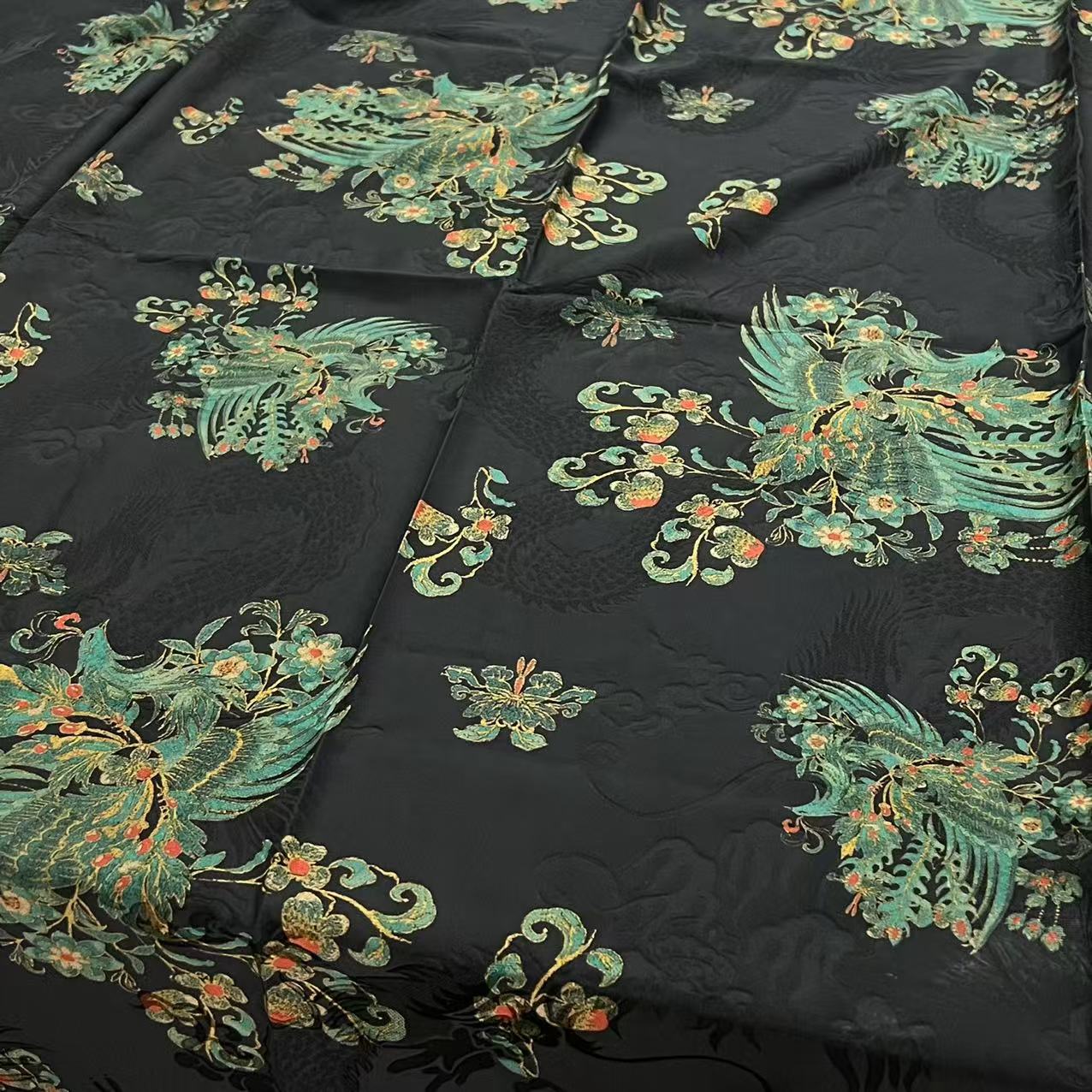 140香云纱方巾-点花翠冠 6y前摊雾手工萝42姆米湖丝135cm丝巾