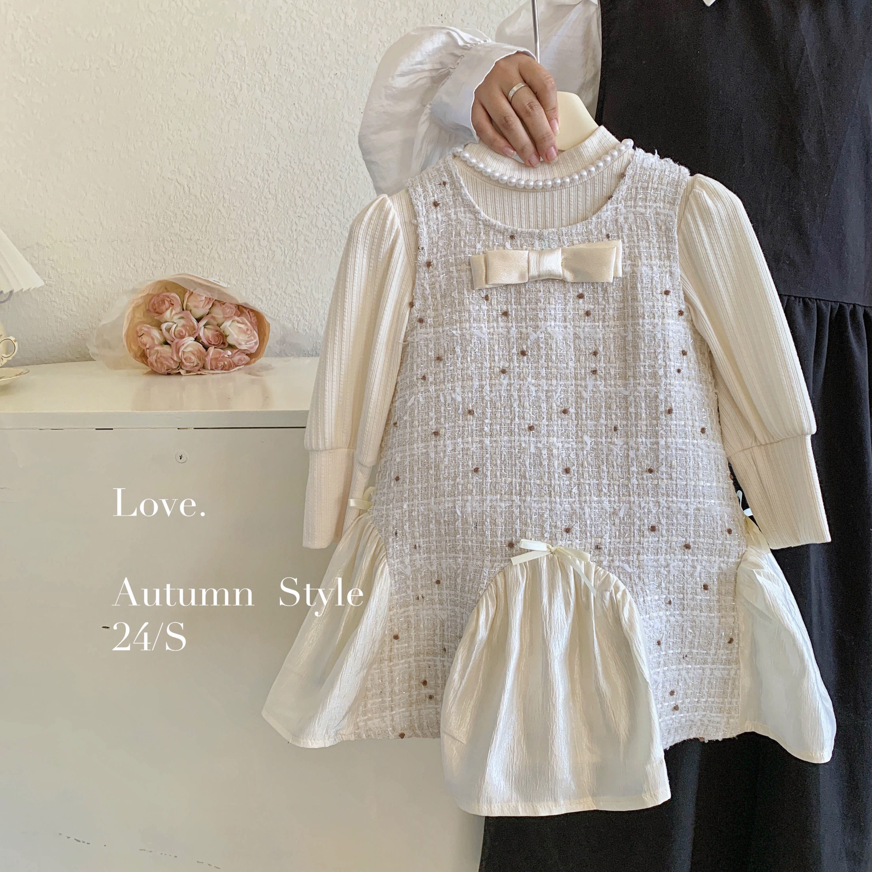 【本妈】秋“香漫巴黎”女童打底上衣+无袖马甲小香连衣裙T26068 29‘9