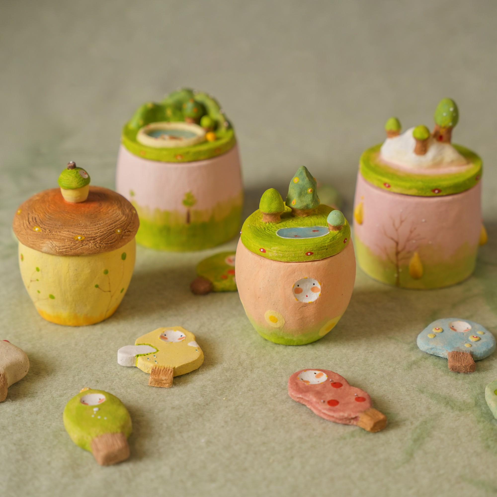 大有日-芽的乐园手作手捏陶瓷桌面摆件可爱欧式田园茶叶罐储存罐