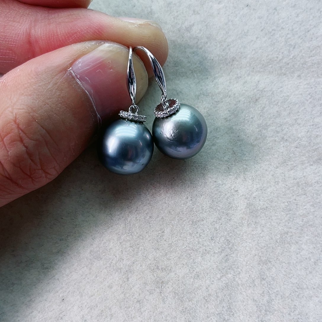 海水珍珠耳饰银S925镶嵌