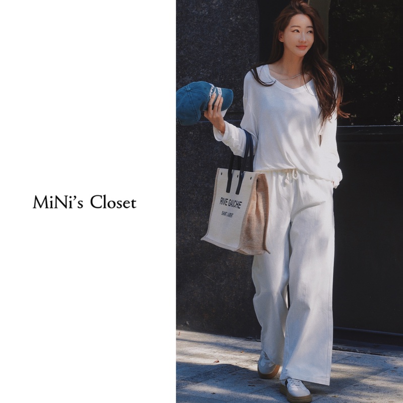 【MiNi推荐】白色百搭抽绳宽松慵懒直筒裤高级设计感直筒裤女JC0033