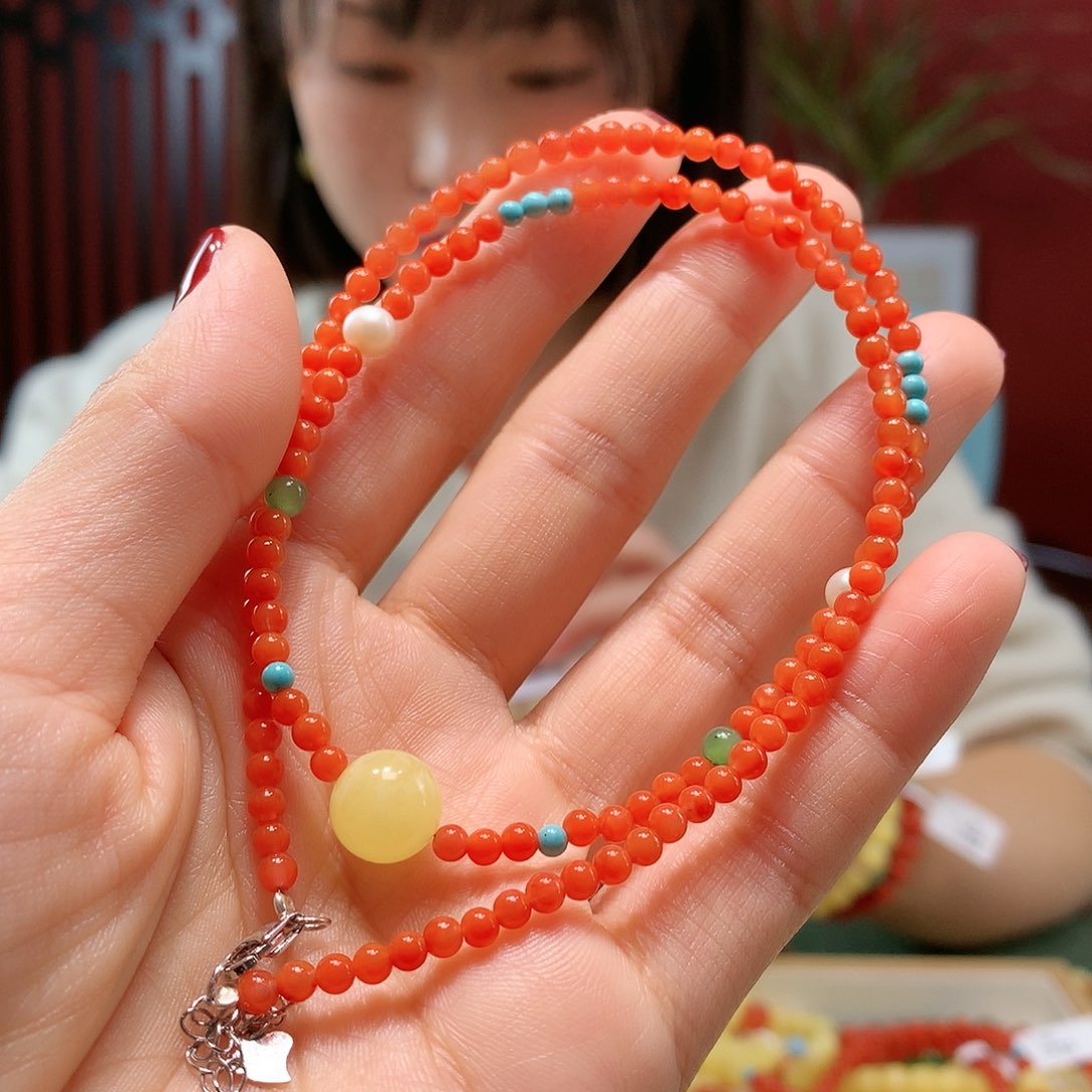 南红玛瑙颈饰银S925镶嵌锁骨链