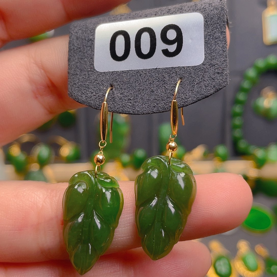 和田玉18K金镶嵌耳饰009