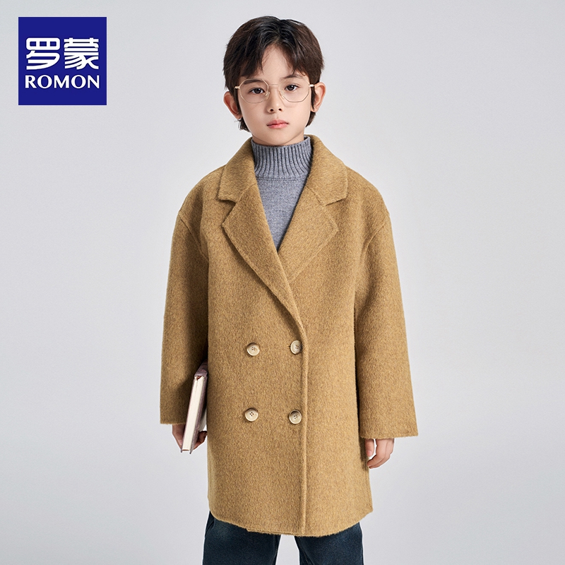 罗蒙【70%羊毛大衣】双面呢儿童手工羊毛大衣纯色2025新款冬季大衣