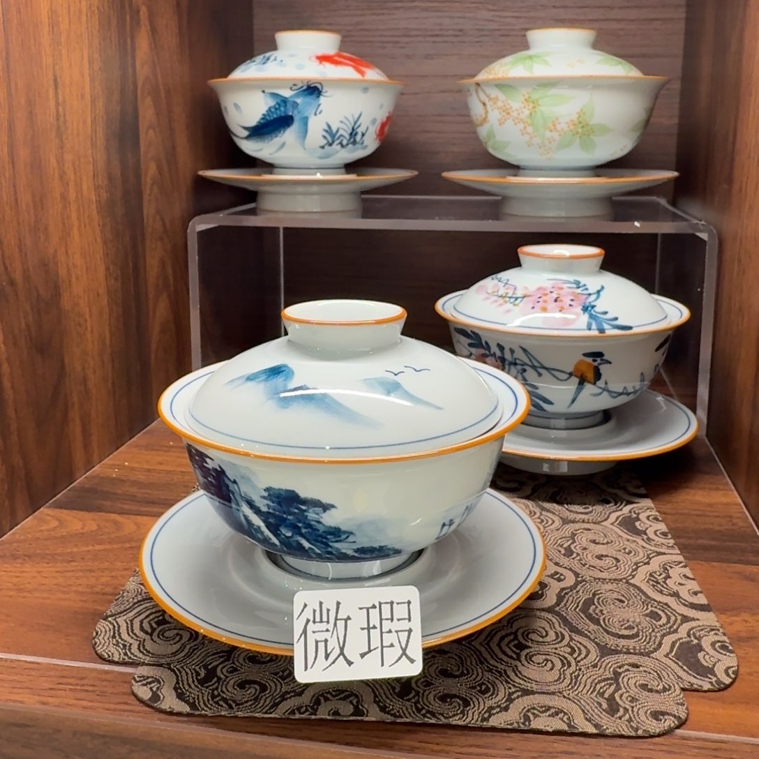 釉下手绘茶具微瑕