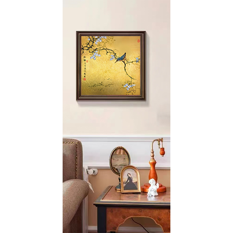 《喜上眉梢》中古新中式轻奢现代装饰画60-60-欧棕框-FL-35