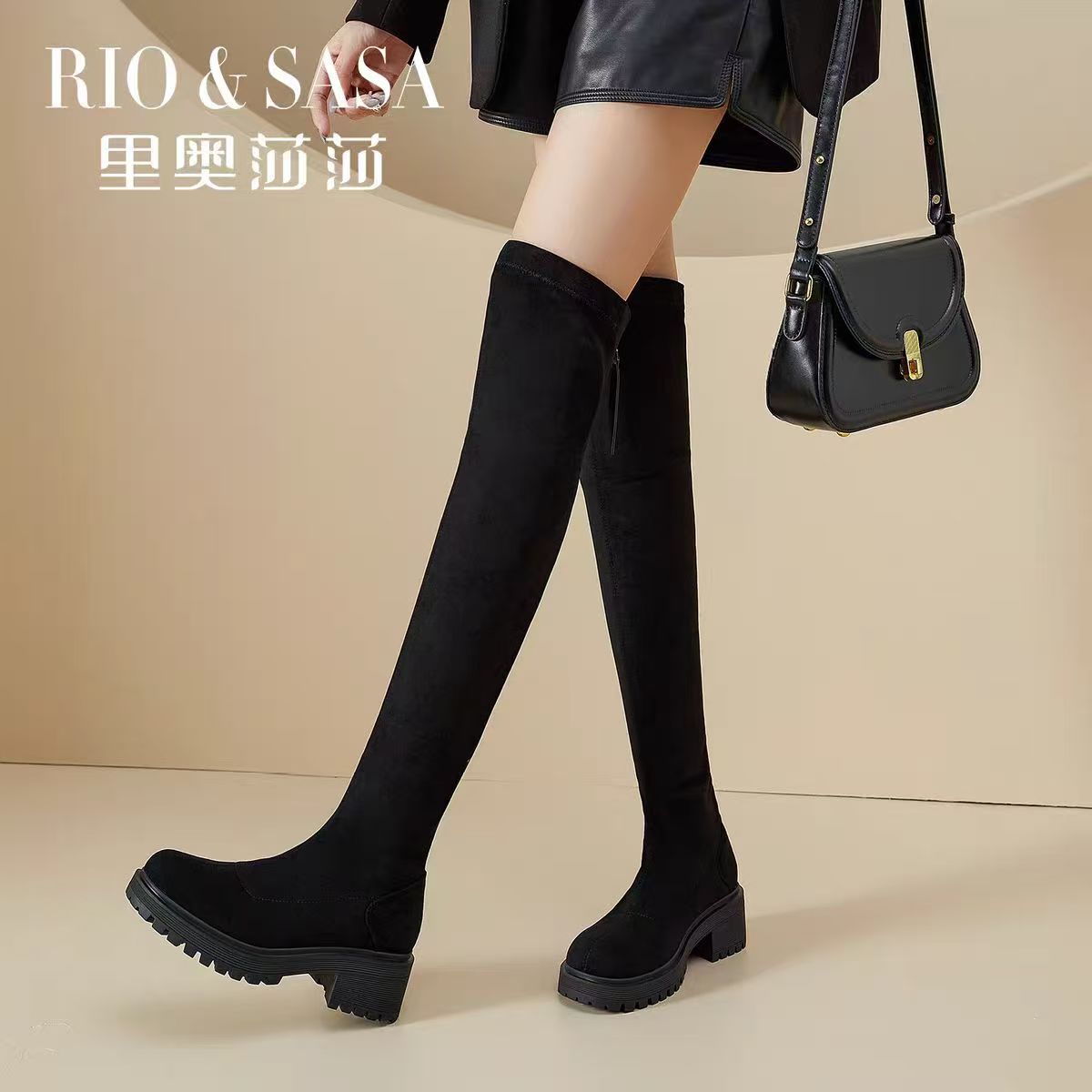 时尚百搭加绒羊京绒过膝长靴005