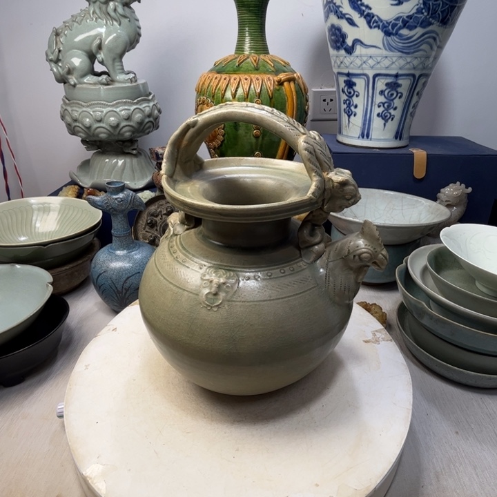 摆件用****2越窑鸡首提梁壶瓷器摆件1