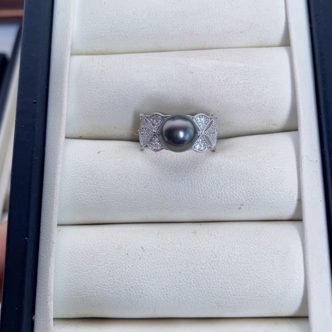 银S925镶嵌戒圈海水珍珠