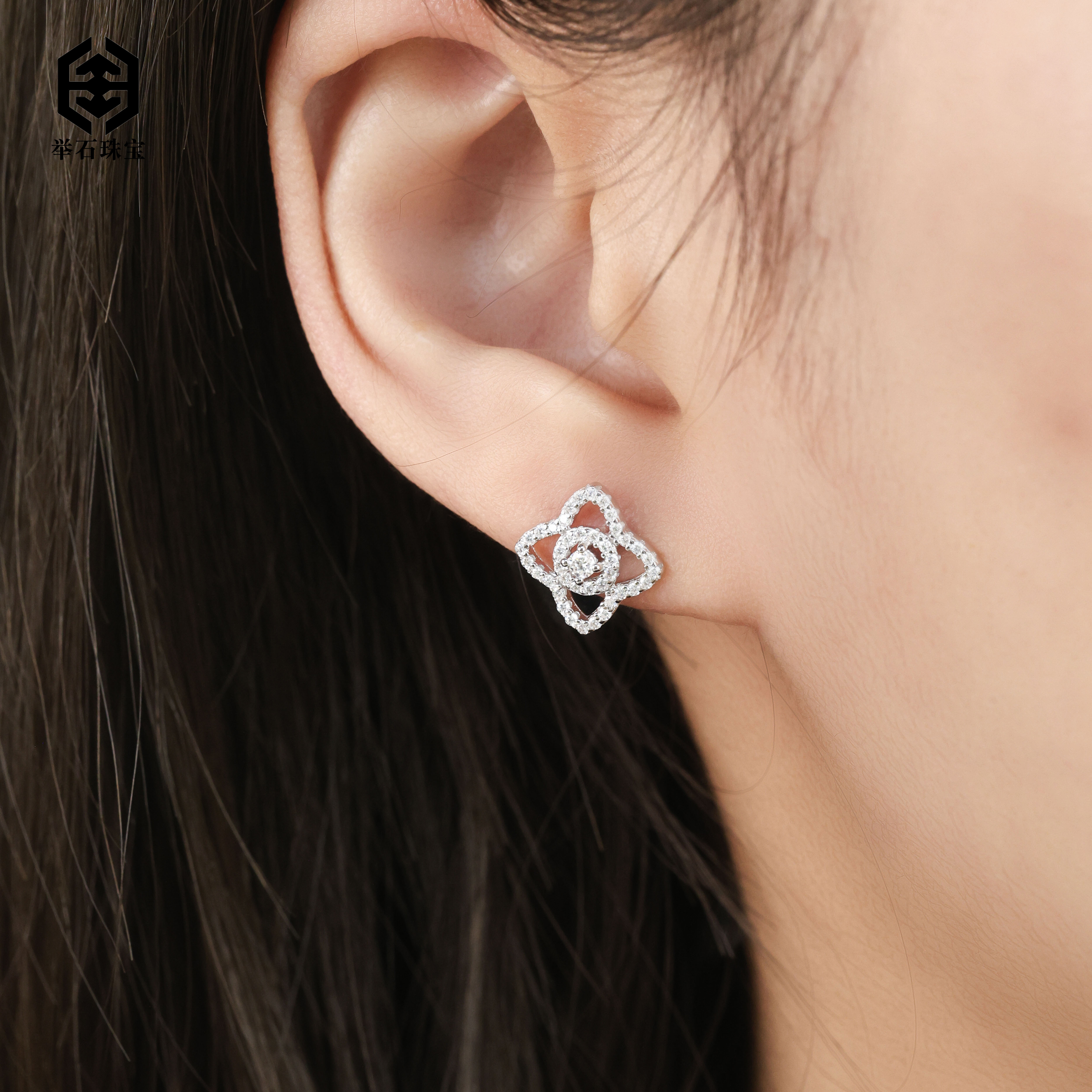 925银莫桑石银制品 【举石】T1212-9819-13莫桑钻耳饰（多样性一对）H