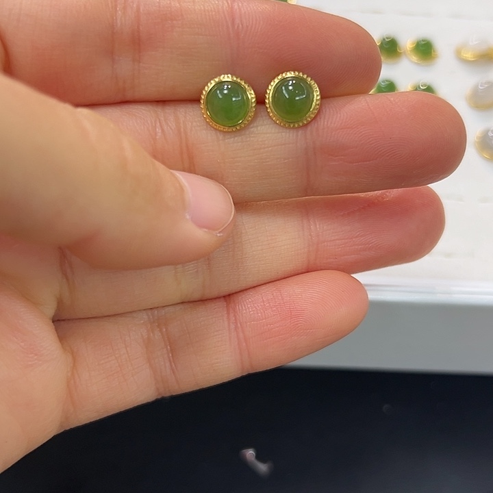 和田玉银S925镶嵌耳饰