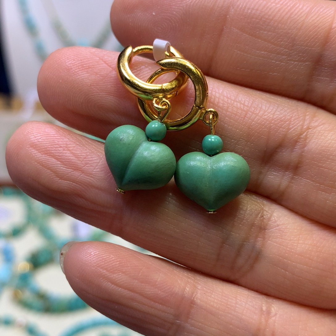 绿松石银S925镀金镶嵌耳饰