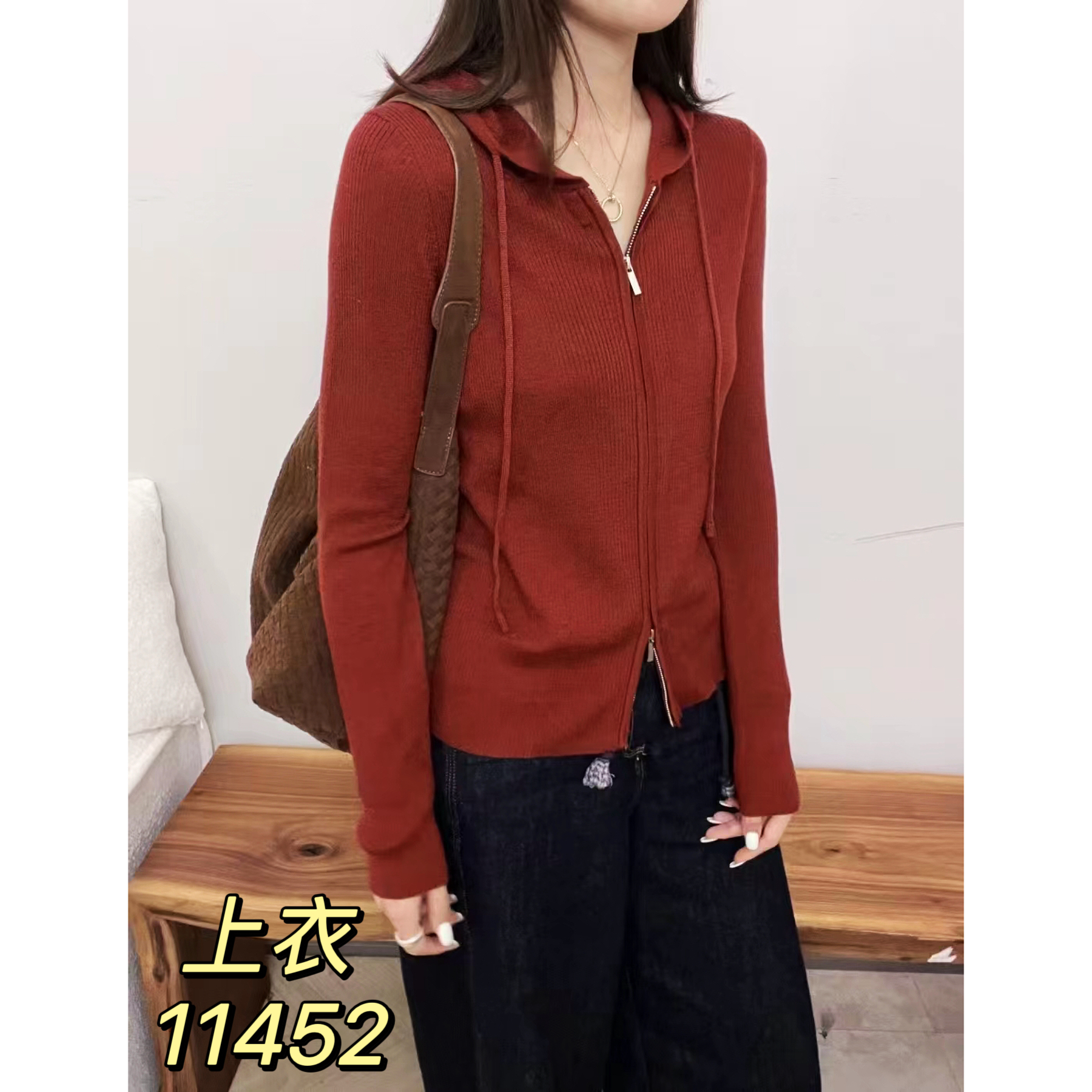 11452（部分无水洗唛，介意慎拍）  SANFAN新款双拉链连帽针织开衫