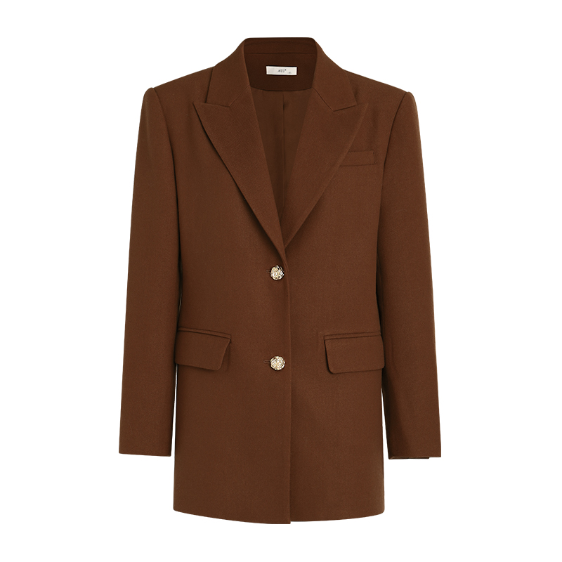 【粉丝专享】AUI咖色气质高级感西装毛呢外套通勤上衣XY-24D097326