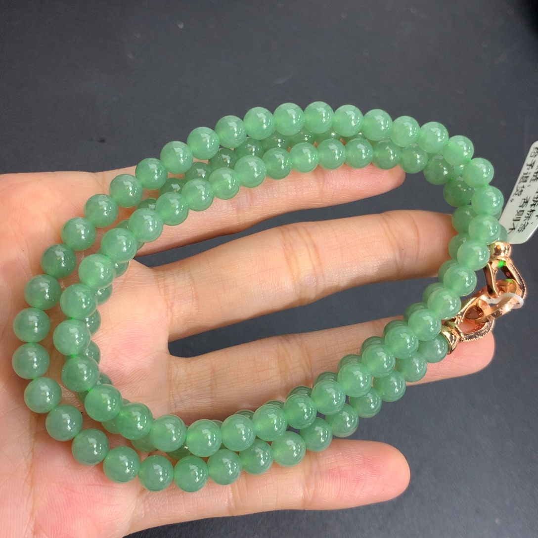 翡翠未镶嵌手串卡6润胶湖水绿项链
