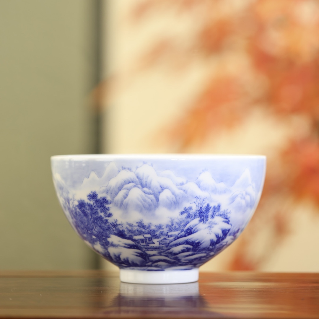 九段妙手雪景山水大碗