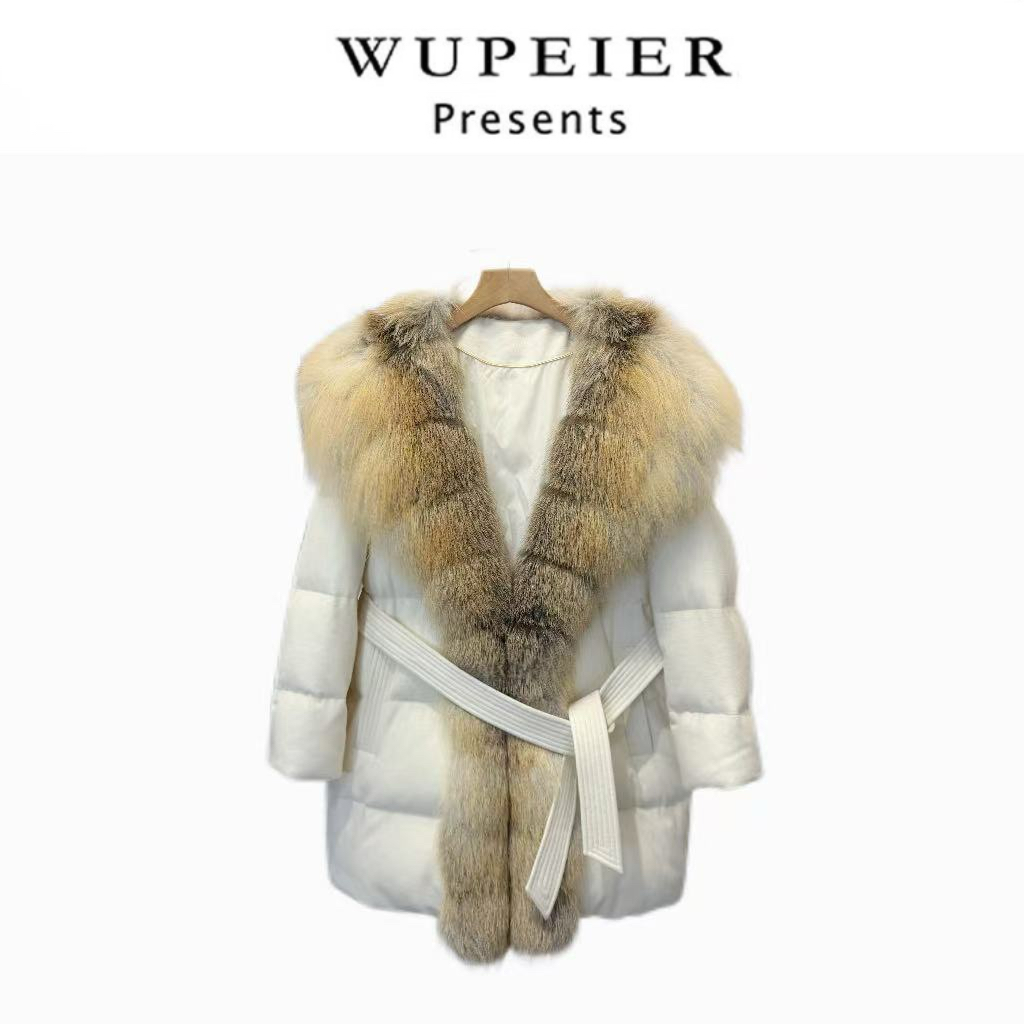 【WUPEIER】秋冬高定时尚气质中长款狐狸毛连帽鹅绒服  H585630