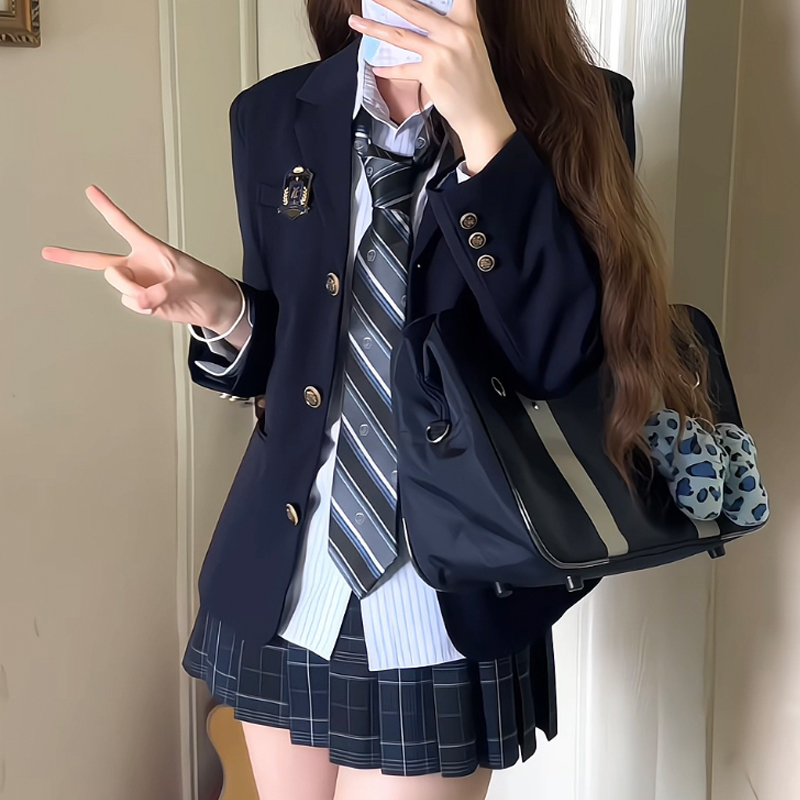 秋柚语原创欣羽高西服秋冬JK制服女学院风三粒扣原创日系西服外套