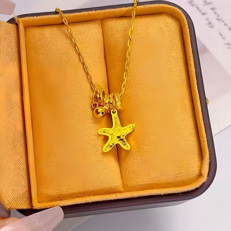 铜合金项链 大号星星盘串项链气质轻奢经典金色坠链百搭时尚