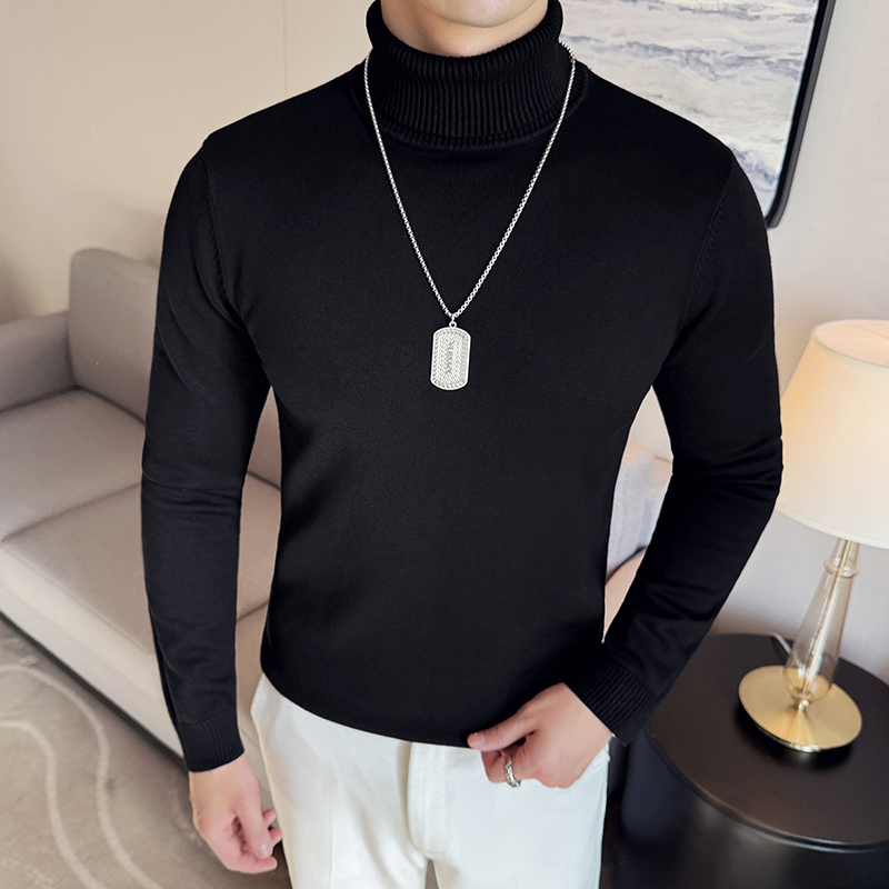 M77B翻领毛衣针织打底衫秋冬保暖厚款舒适男士长袖潮流修身半高领
