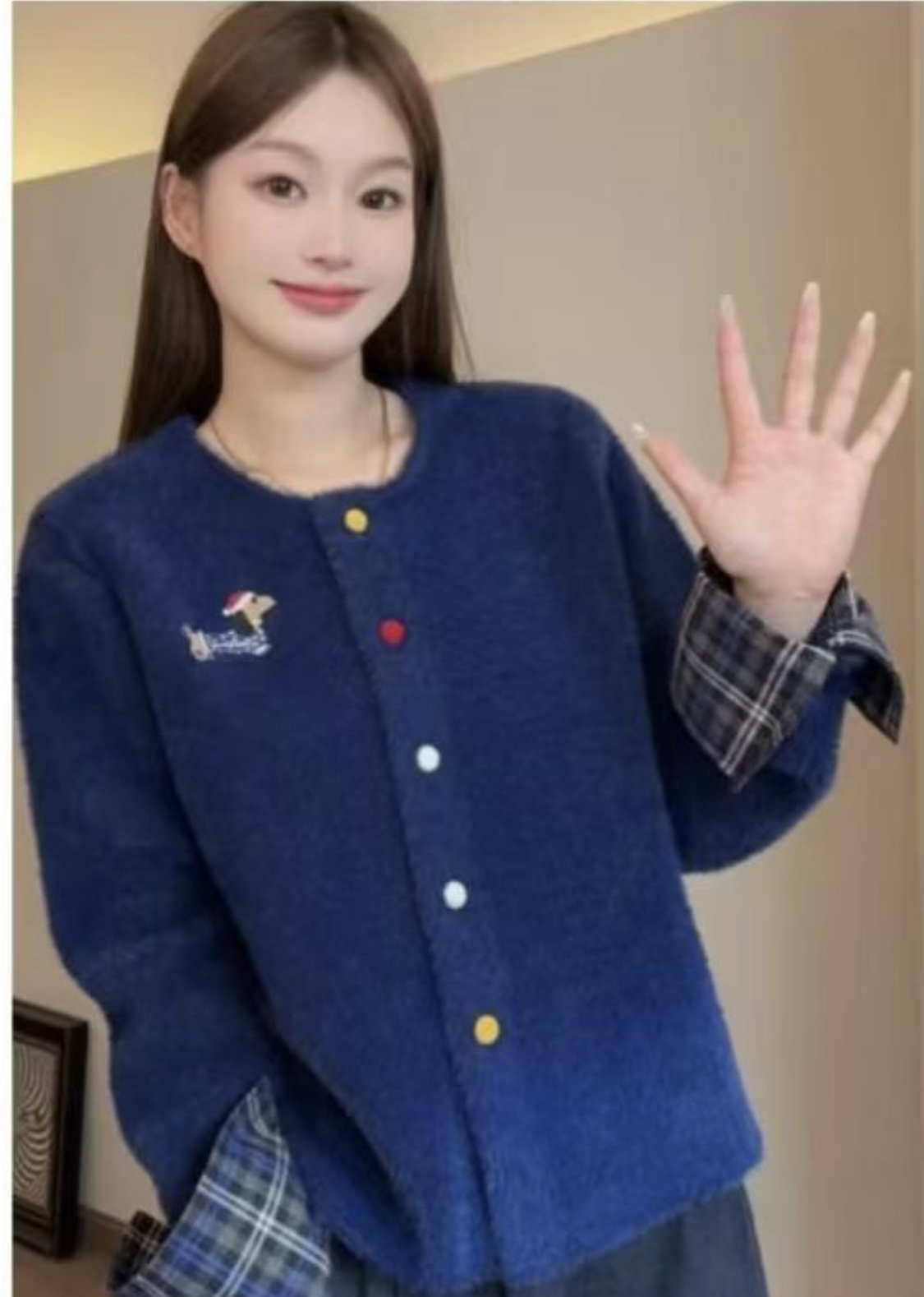 薄款春季假两件小狗刺绣毛衣开衫