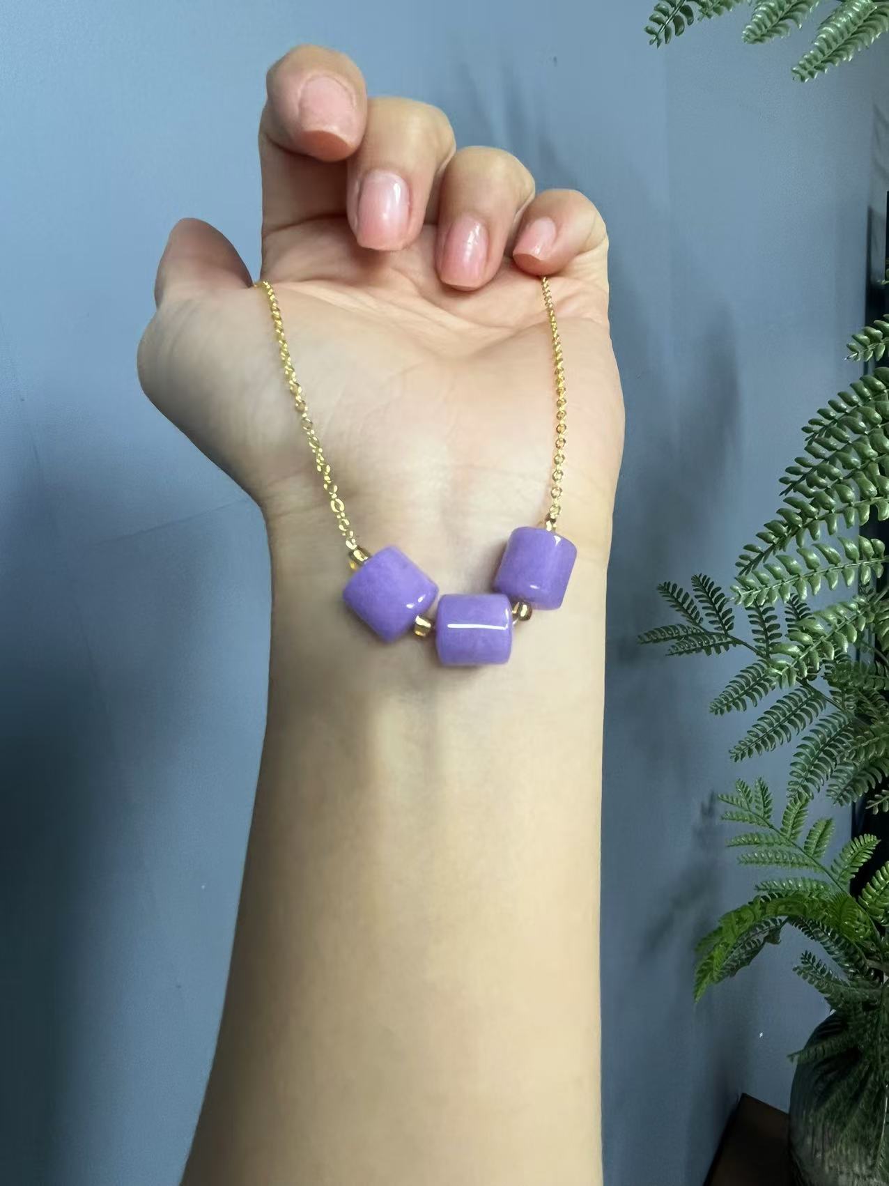 翡翠紫翡14k桶珠微笑项链